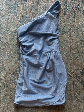 One-Shoulder Sparkle Mini Dress in Light Blue